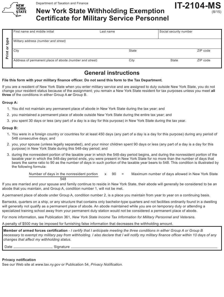 New York State Tax Withholding Exemption Form Exemptform