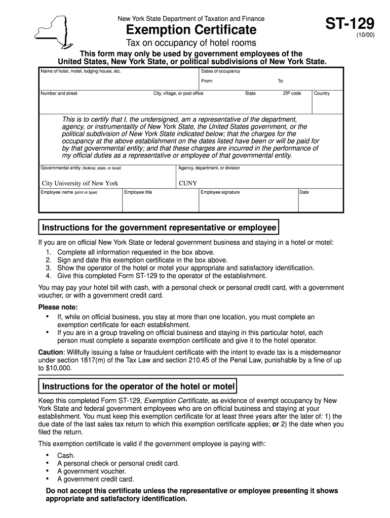 2000 Form NY DTF ST 129 Fill Online Printable Fillable Blank PdfFiller