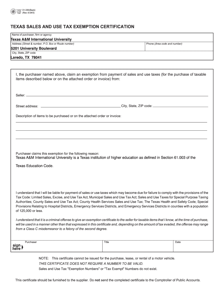 2004 Form TX Comptroller 01 339 Fill Online Printable Fillable Blank