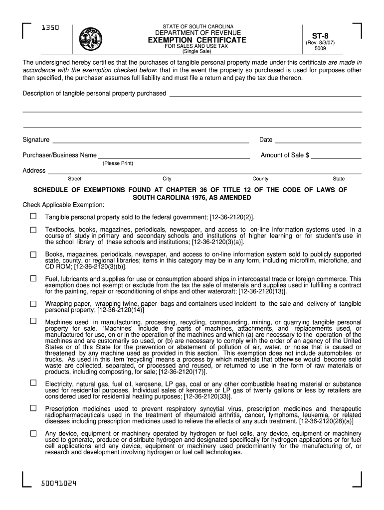 2007 Form SC ST 8 Fill Online Printable Fillable Blank PdfFiller