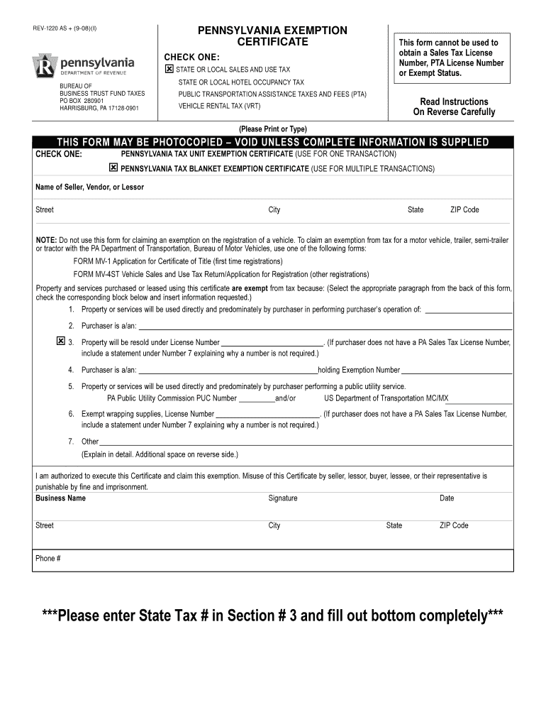 2008 Form PA DoR REV 1220 AS Fill Online Printable Fillable Blank 