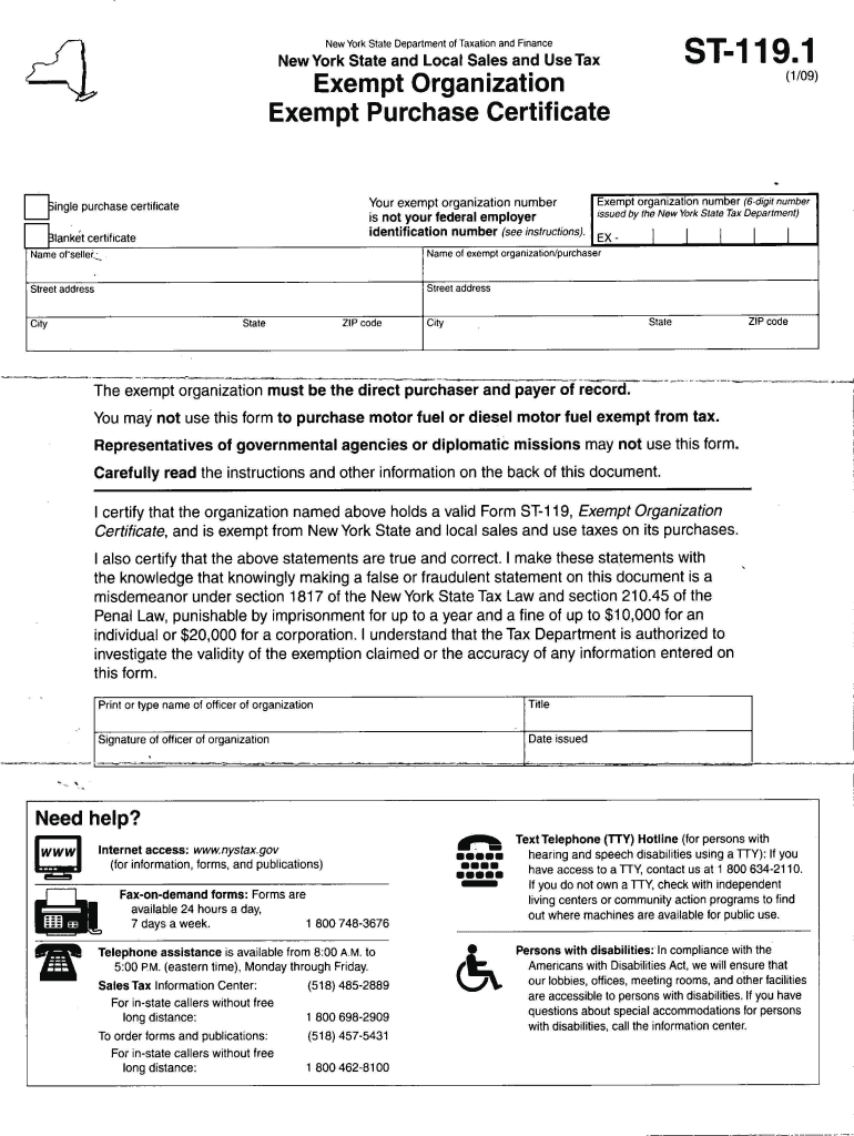 2009 Form NY DTF ST 119 1 Fill Online Printable Fillable Blank 