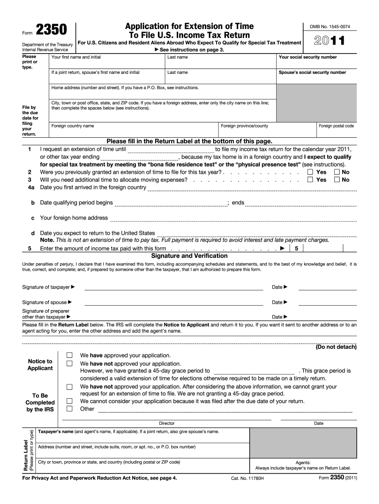 2011 Form IRS 2350 Fill Online Printable Fillable Blank PdfFiller