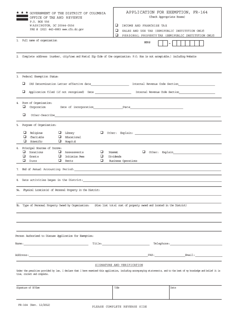 2012 2024 Form DC FR 164 Fill Online Printable Fillable Blank 