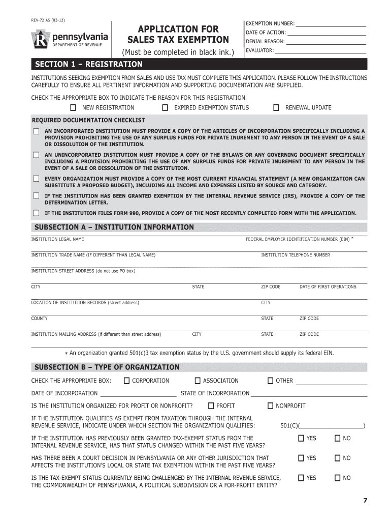 2012 Form PA REV 72 Fill Online Printable Fillable Blank PdfFiller