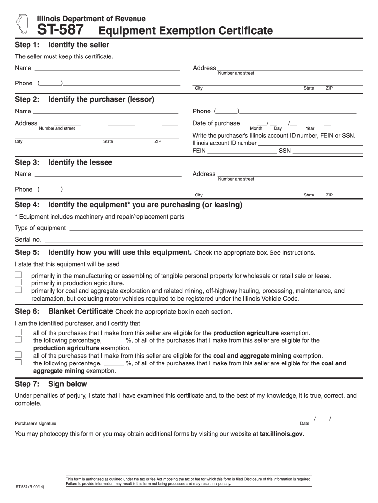 2014 Form IL DoR ST 587 Fill Online Printable Fillable Blank PdfFiller