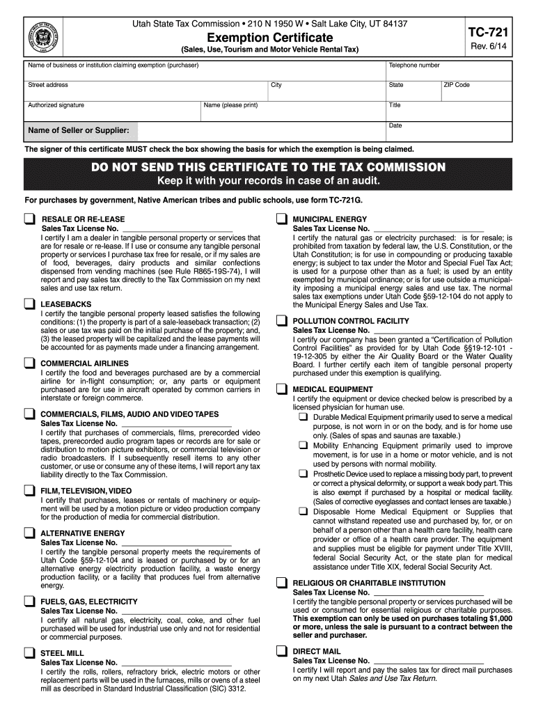 2014 Form UT USTC TC 721 Fill Online Printable Fillable Blank 