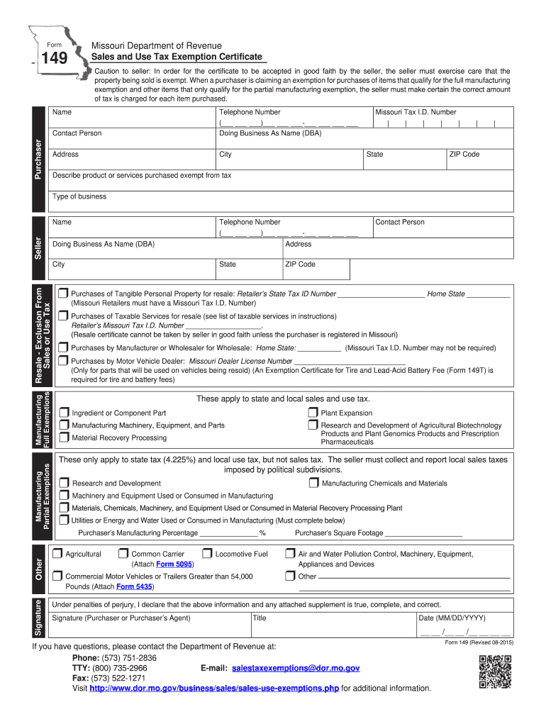 2015 Form MO DoR 149 Fill Online Printable Fillable Blank PdfFiller