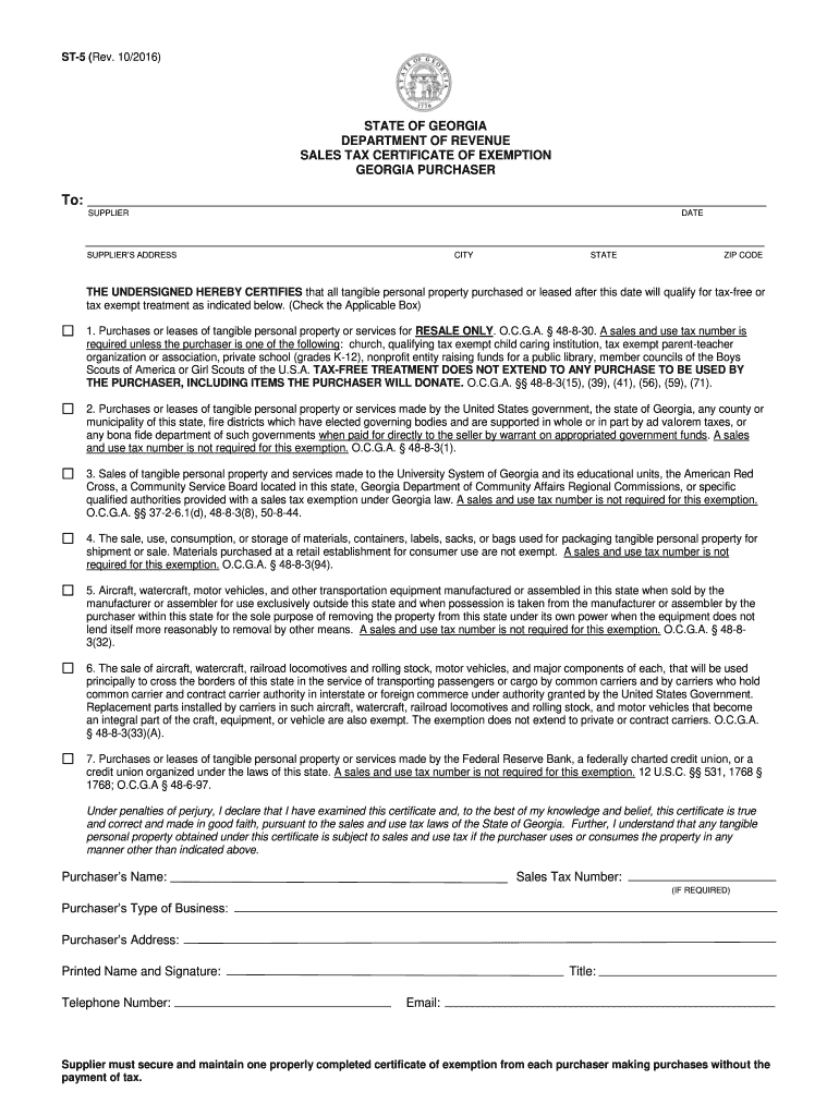 2016 2024 Form GA DoR ST 5 Fill Online Printable Fillable Blank 