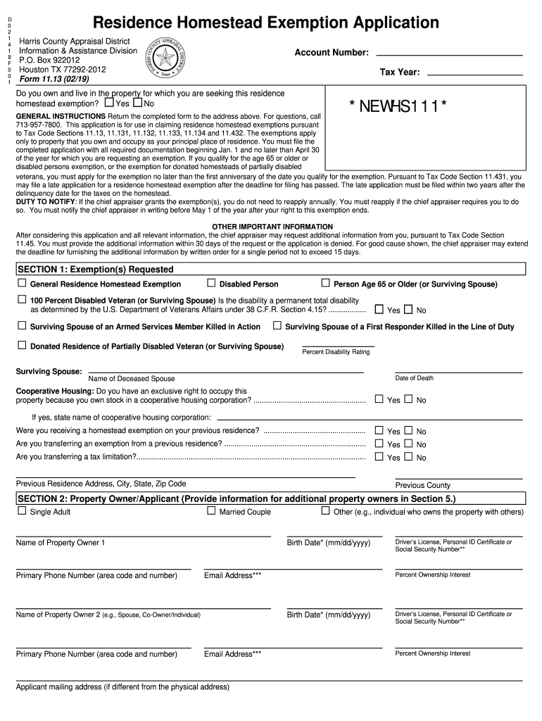 Tarrant County Appraisal District Homestead Exemption Form ExemptForm