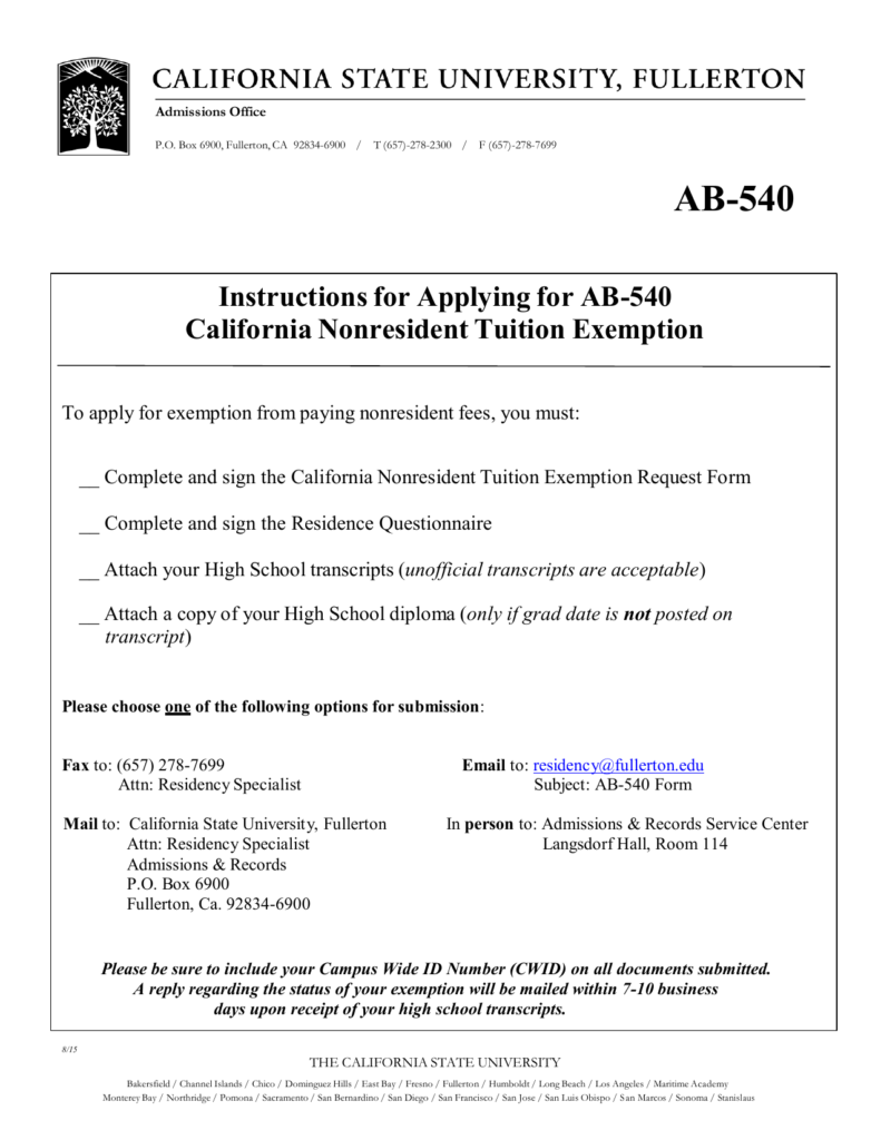 AB540 EXEMPTION FORM PDF