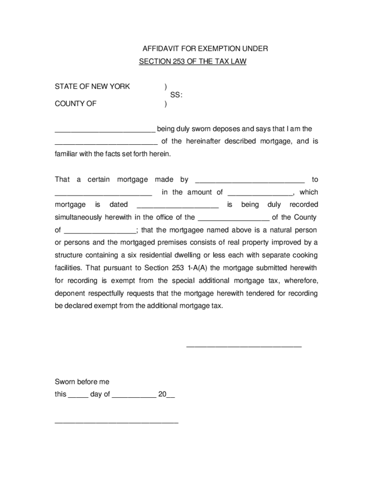 Affidavit For Exemption Under Section 253 Of The Tax Law Free Download