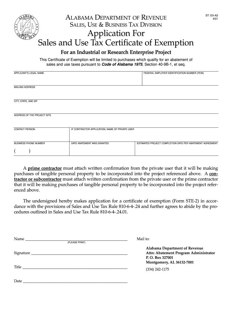 Alabama State Sales And Use Tax Certificate Of Exemption Form Ste 1 