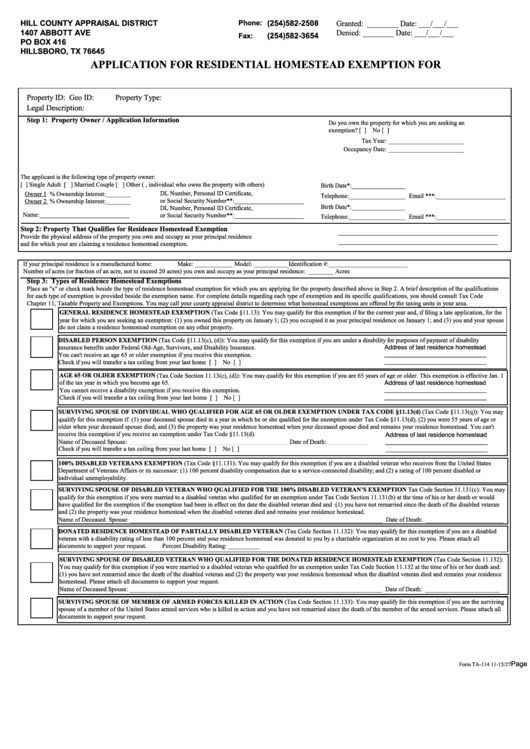 Tarrant County Appraisal District Homestead Exemption Form ExemptForm