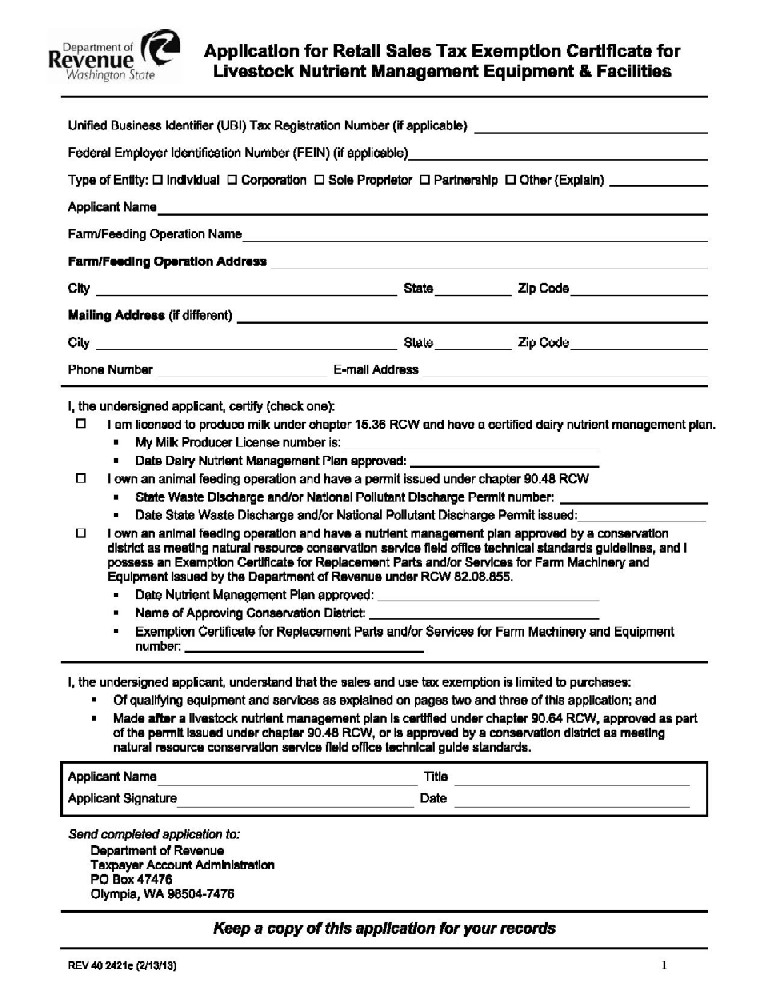 Application For Retail Sales Tax Exemption Certificate For Livestock 