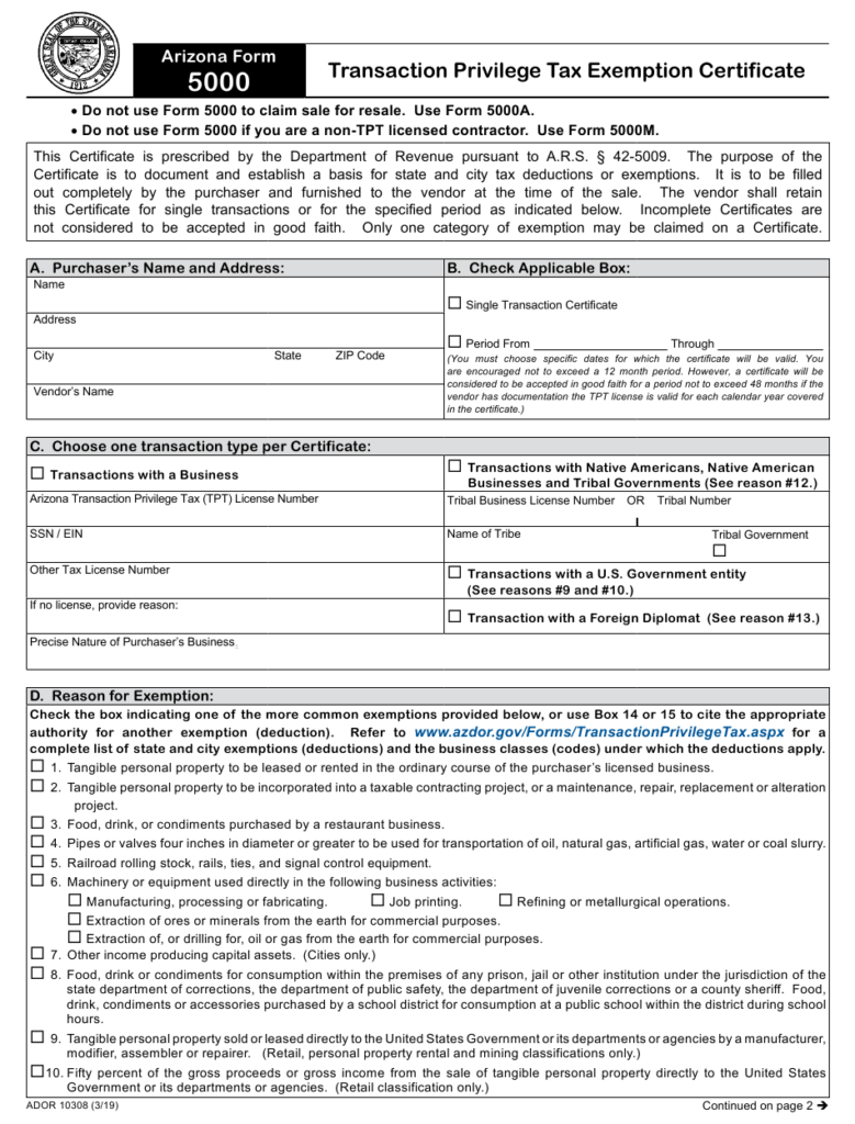 Arizona Form 5000 ADOR10308 Download Fillable PDF Or Fill Online 