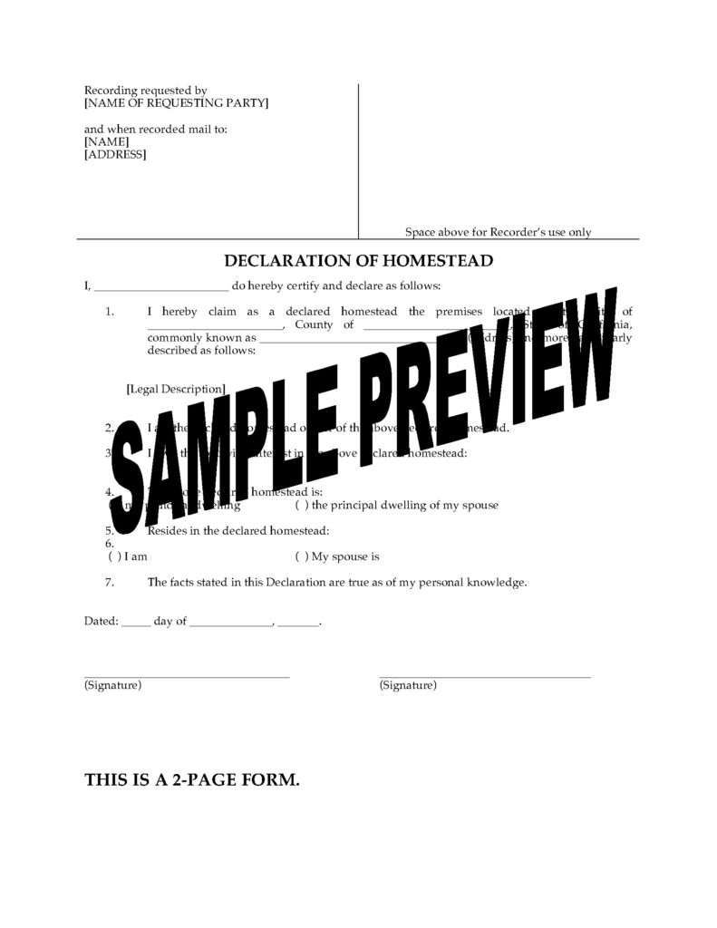 California Homestead Declaration Form For Single Person Legal Forms 