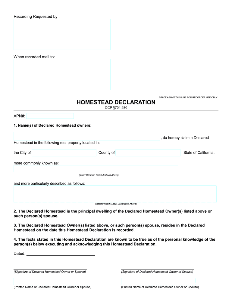 California Homestead Exemption Printable Form Fill Online Printable