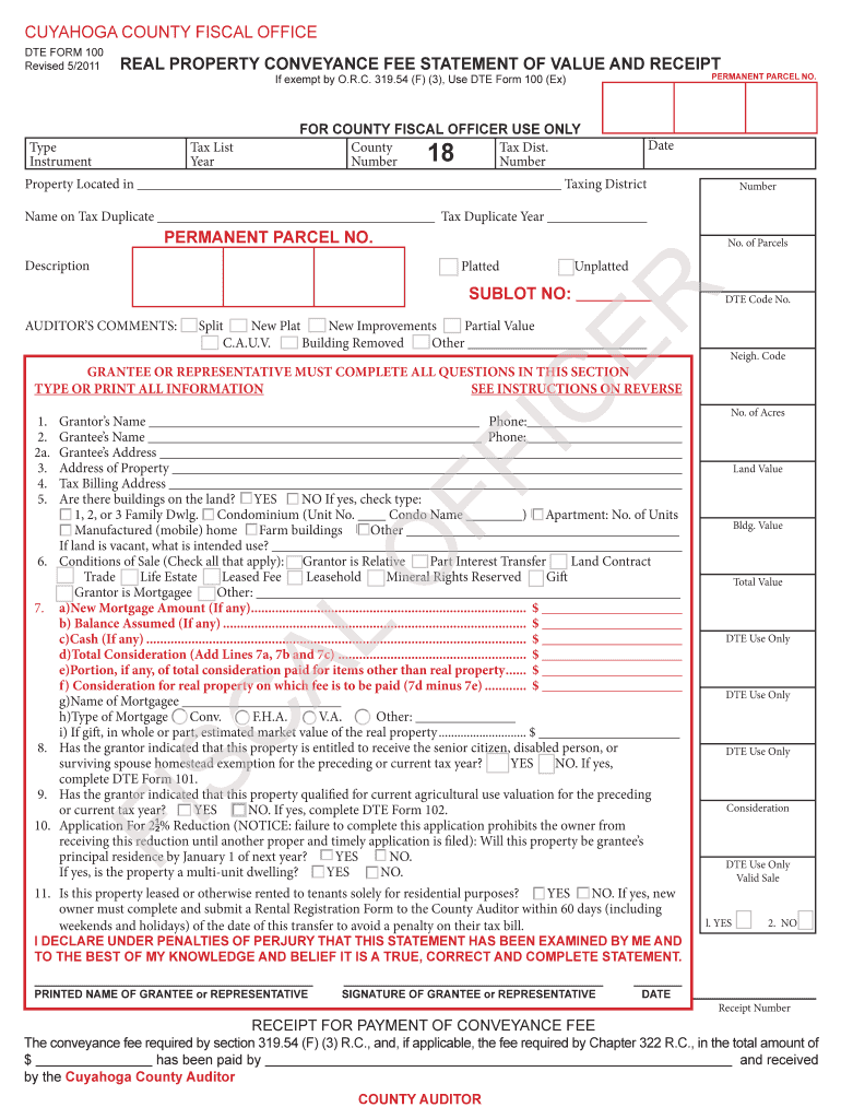 Cuyahoga County Dte 100 Form Fill Out And Sign Printable PDF Template 