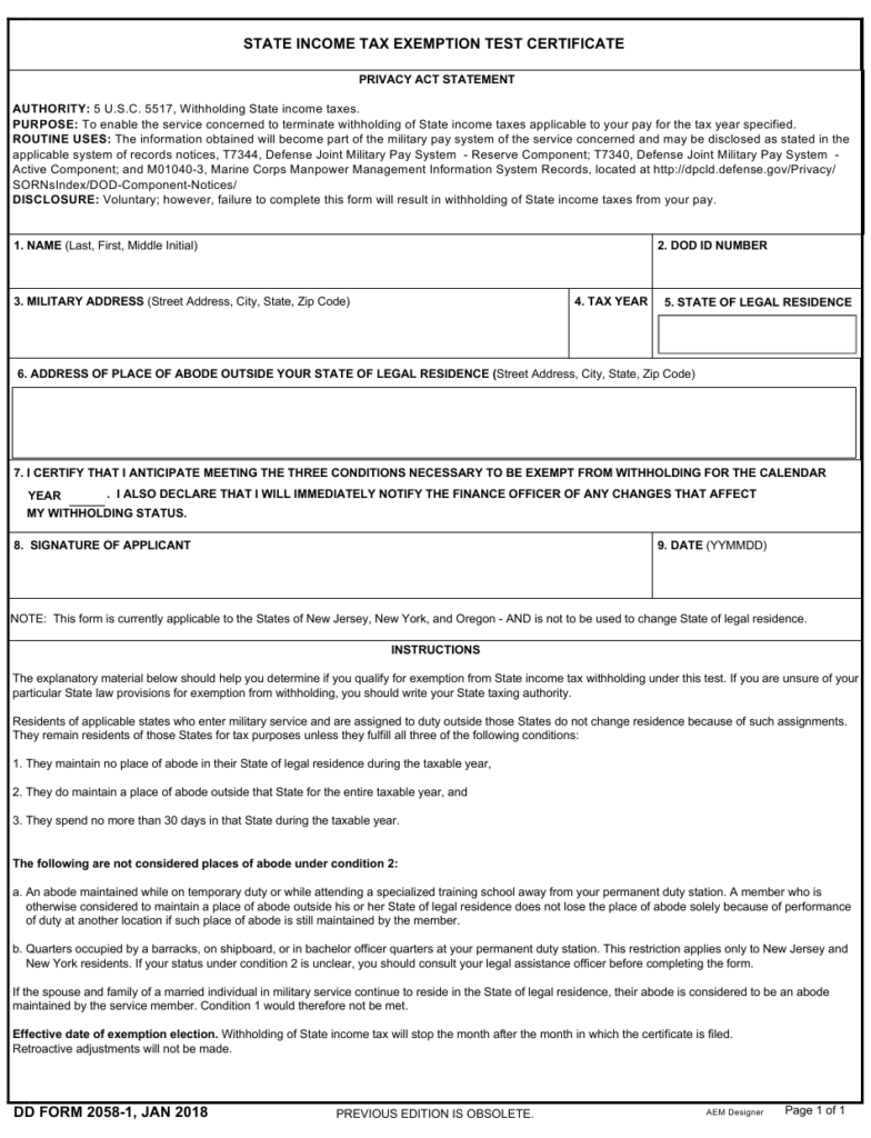 DD Form 2058 1 Download Fillable PDF Or Fill Online State Income Tax