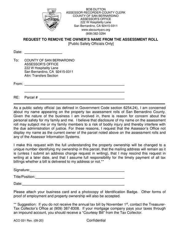 Fill Free Fillable San Bernardino County Assessor Recorder Clerk PDF 