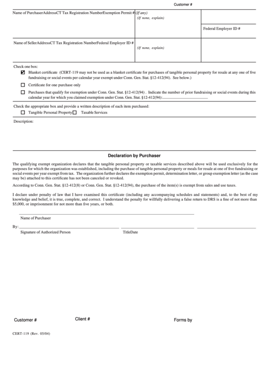 Fillable Cert 119 Connecticut Tax Exempt Form Printable Pdf Download 