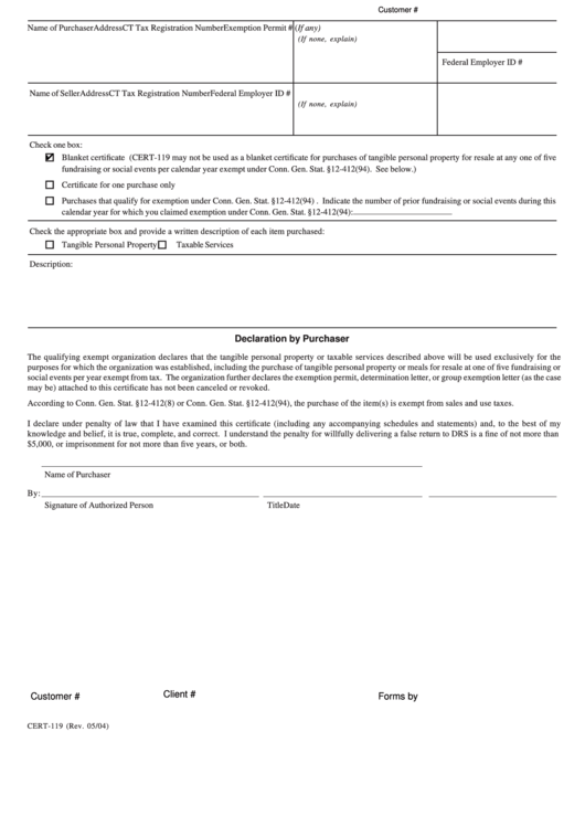 Fillable Cert 119 Connecticut Tax Exempt Form Printable Pdf Download