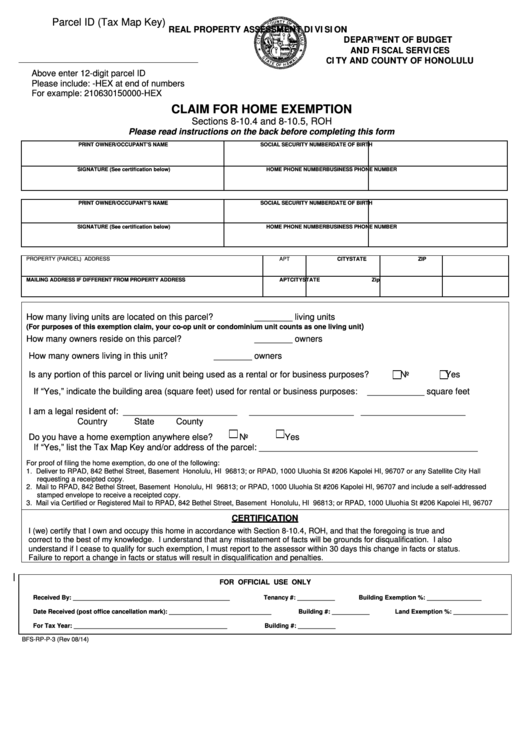 Fillable Claim For Home Exemption Printable Pdf Download