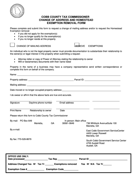 Application For Cobb County Homestead Exemption Form ExemptForm com