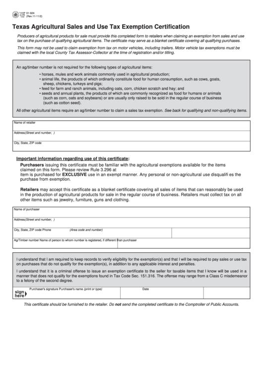 Farm Sales Tax Exemption Form Texas ExemptForm