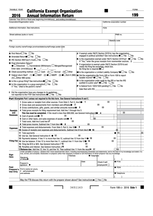 Fillable Form 199 California Exempt Organization Annual Information 