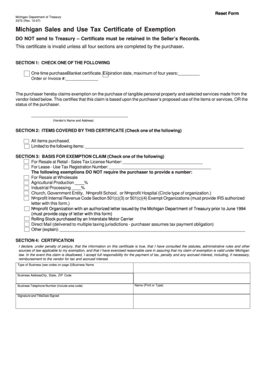 Michigan Form 3372 Fillable Printable Forms Free Online