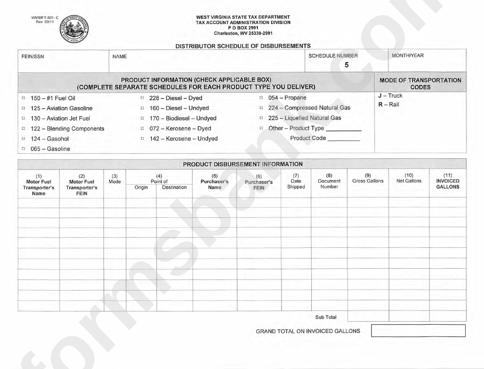 Fillable Form 503 C Distributor Schedule Of Disbursements Printable 