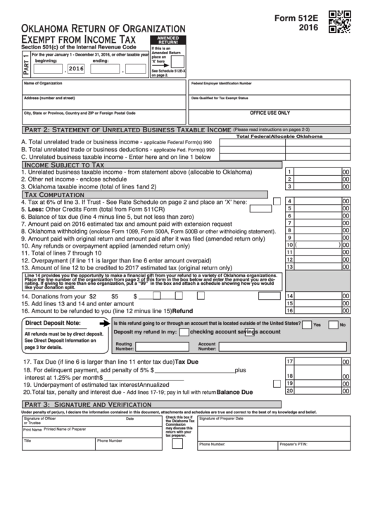 Fillable Form 512e Oklahoma Return Of Organization Exempt From Income 