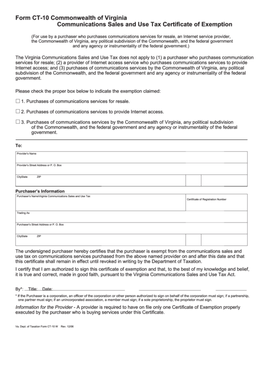 Fillable Form Ct 20 Communications Sales And Use Tax Certifcate Of 