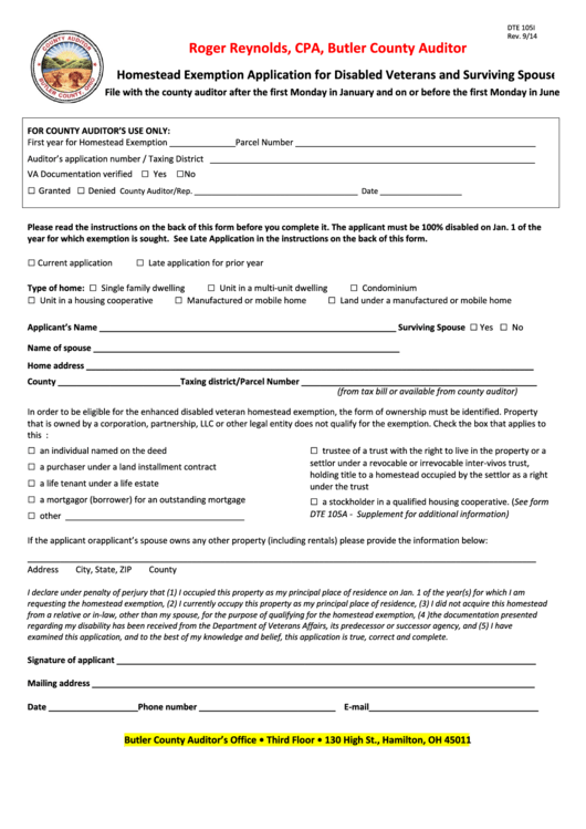 Fillable Form Dte 105i Homestead Exemption Application For Disabled 4 