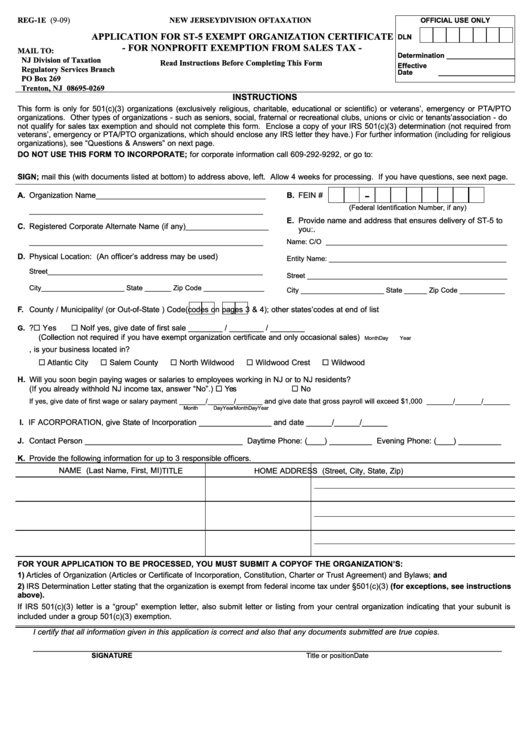 Fillable Form Reg 1e Application For St 5 Exempt Organization 