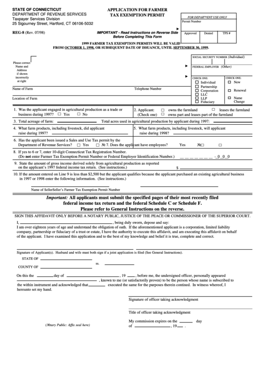 Fillable Form Reg 8 Application For Farmer Tax Exemption Permit 