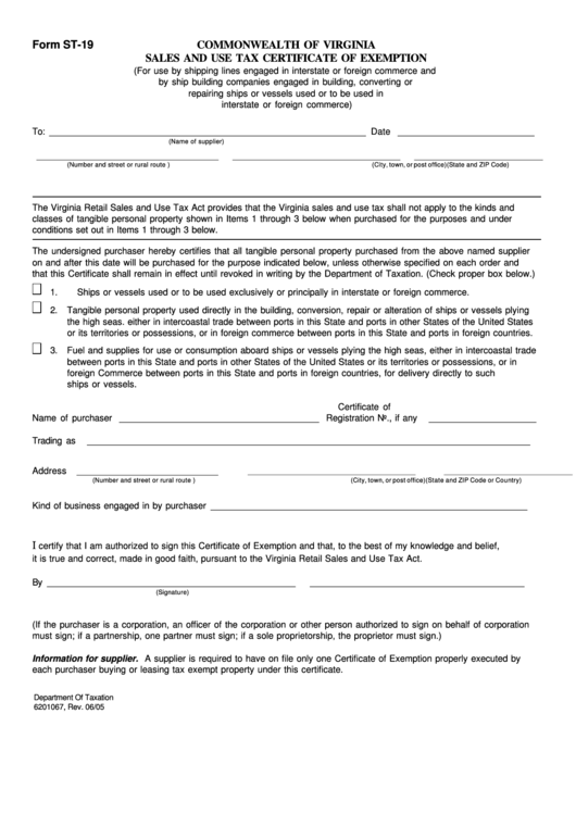 Fillable Form St 19 Commonwealth Of Virginia Sales And Use Tax