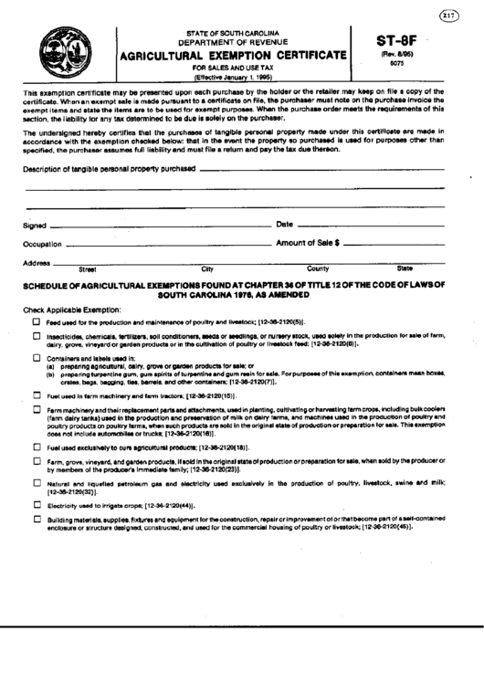 Agricultural Tax Exemption Form Sc ExemptForm