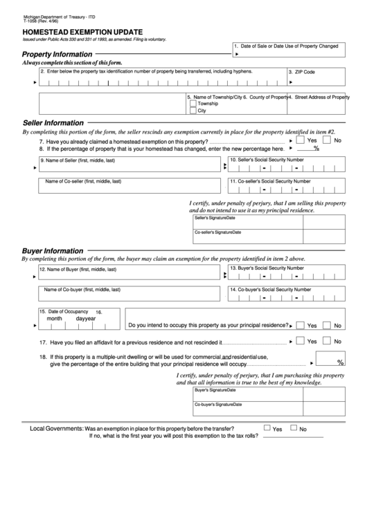 fillable-form-t-1058-homestead-exemption-update-1996-printable-pdf