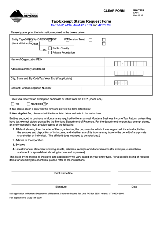 Fillable Montana Form Expt Tax Exempt Status Request Form Printable 