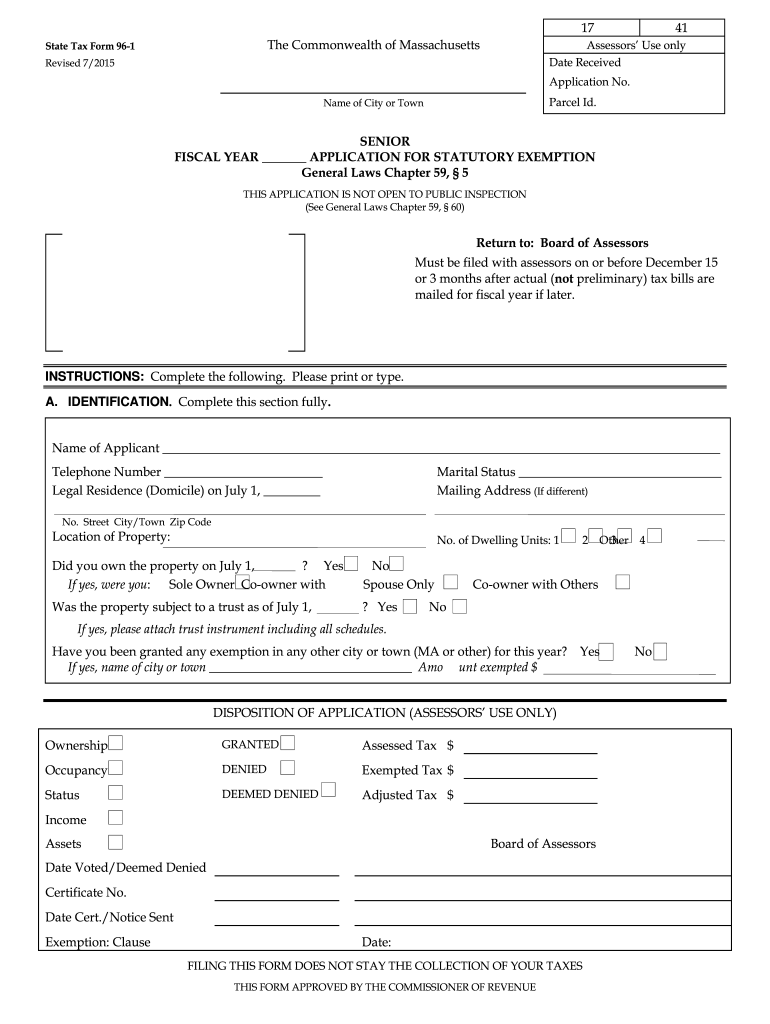 Fillable Online Mass State Tax Form 96 1 Mass Fax Email Print PdfFiller