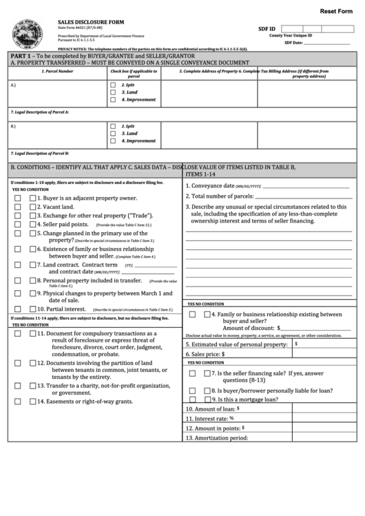 Fillable State Form 46021 Sales Disclosure Form Indiana Printable 