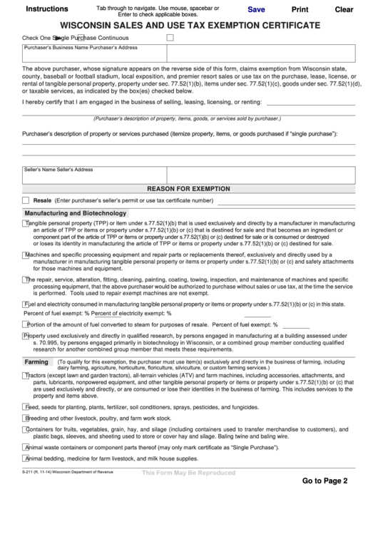 Fillable Wisconsin Sales And Use Tax Exemption Printable Pdf Download
