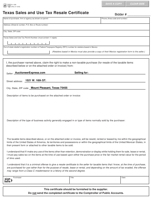 Form 01 339 Download Fillable PDF Or Fill Online Texas Sales And Use 