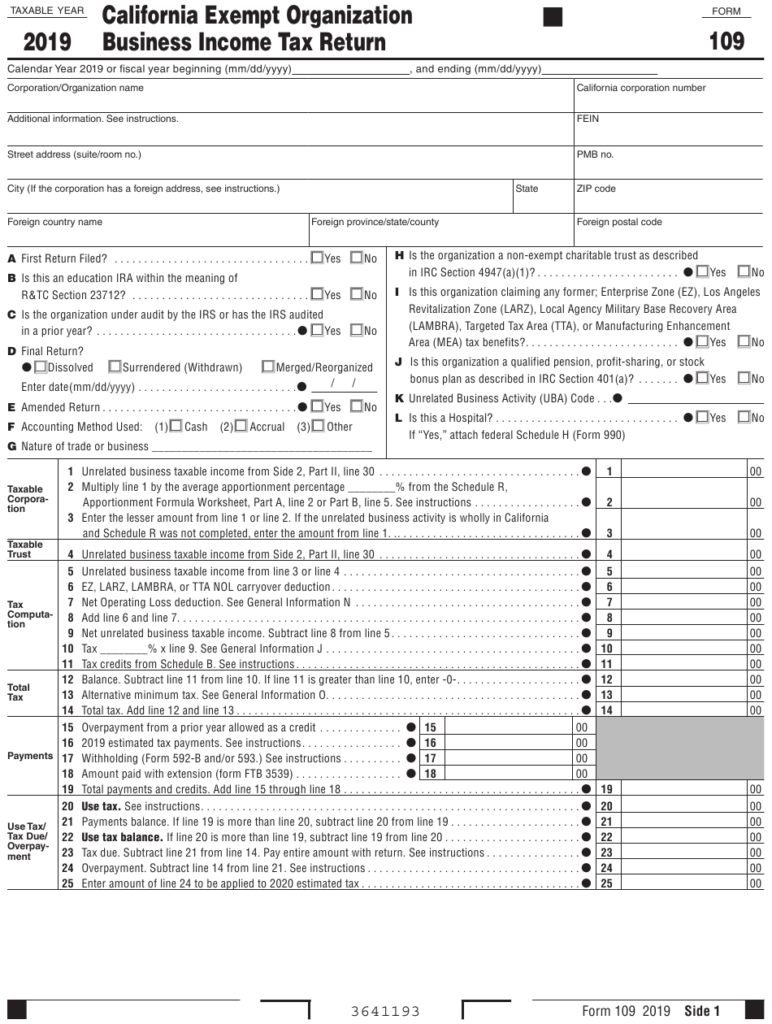 Form 109 Download Fillable PDF Or Fill Online California Exempt 