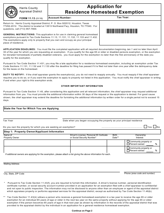 Form 11 13 Download Printable PDF Application For Residence Homestead 