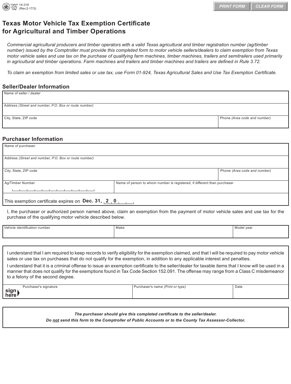 Texas Vehicle Sales Tax Exemption Form