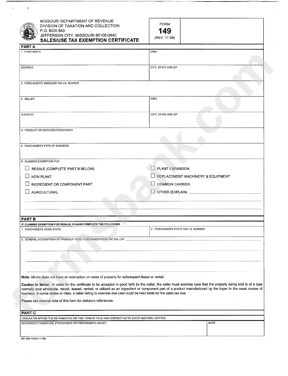 Missouri Sales Tax Exemption Certificate Form ExemptForm com